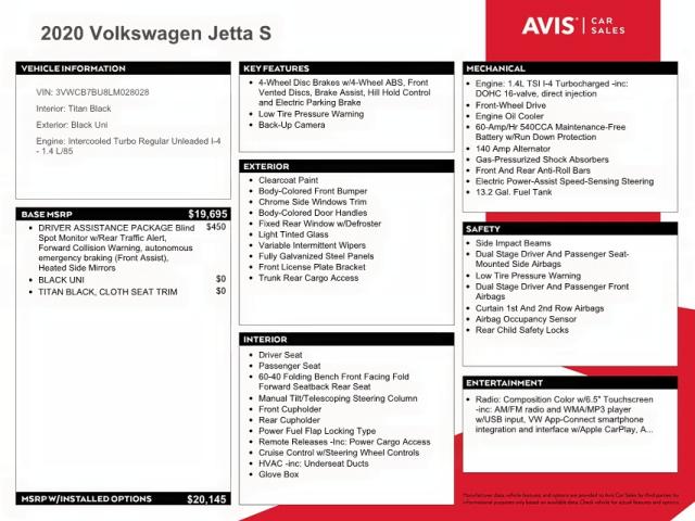 Photo 10 from auction – 2020 VOLKSWAGEN JETTA S with VIN 3VWCB7BU8LM028028