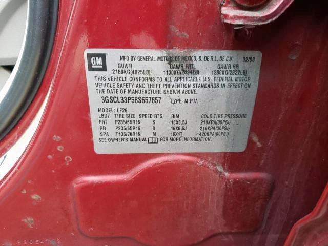 Photo 10 from auction – 2008 SATURN VUE XE with VIN 3GSCL33P58S657657