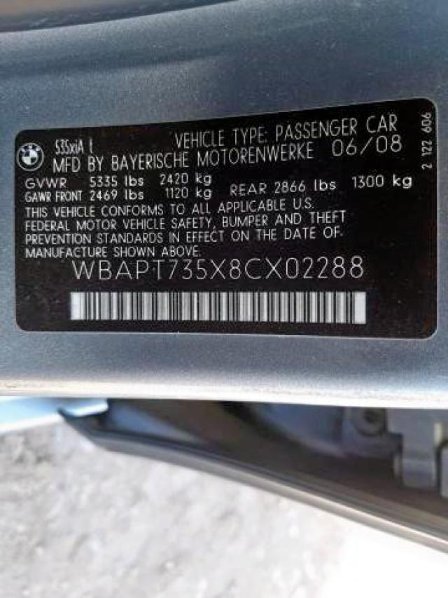 Photo 10 from auction – 2008 BMW 535 XI with VIN WBAPT735X8CX02288