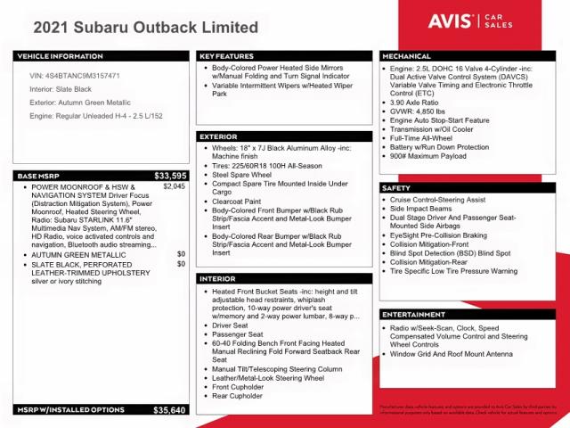 Photo 10 from auction – 2021 SUBARU OUTBACK LI with VIN 4S4BTANC9M3157471