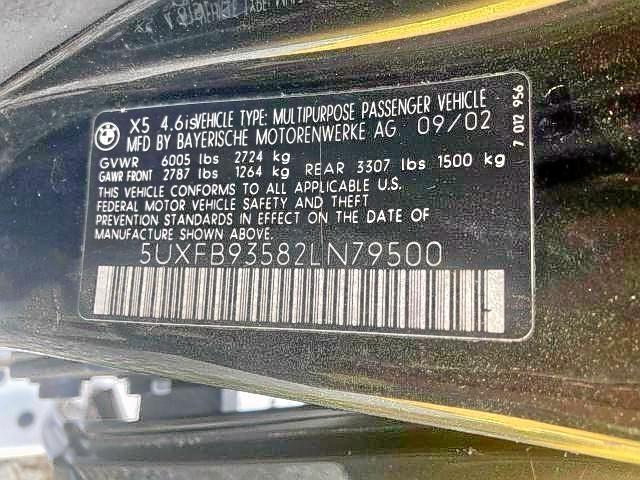 Photo 10 from auction – 2002 BMW X5 4.6IS with VIN 5UXFB93582LN79500