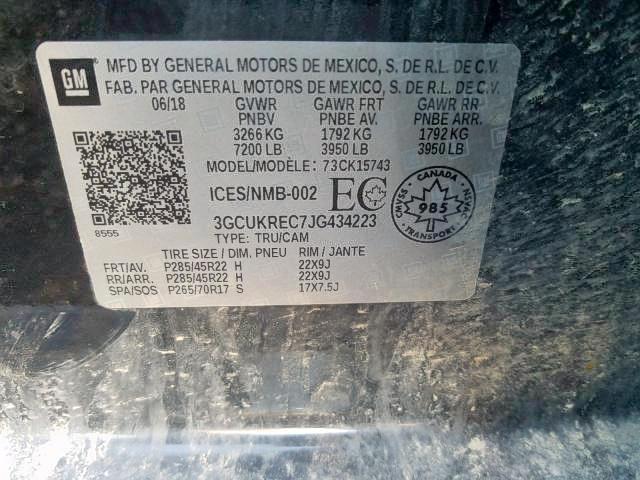 Photo 9 from auction – 2018 CHEVROLET SILVERADO with VIN 3GCUKREC7JG434223