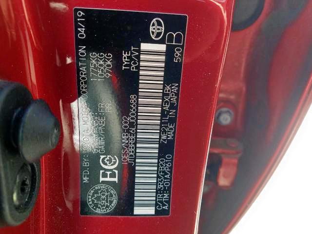 Photo 9 from auction – 2020 TOYOTA COROLLA LE with VIN JTDBBRBE6LJ006688