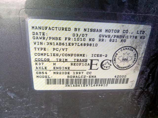 Photo 9 from auction – 2007 NISSAN SENTRA 2.0 with VIN 3N1AB61E97L689810