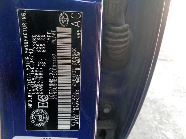 Photo 9 from auction – 2014 TOYOTA COROLLA S with VIN 2T1BURHE7EC001497