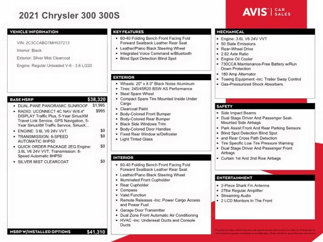 Photo 10 from auction – 2021 CHRYSLER 300 S with VIN 2C3CCABG1MH537213