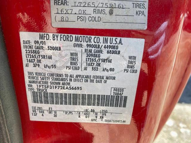 Photo 10 from auction – 2002 FORD F350 SRW S with VIN 1FTSF31F72EA56695