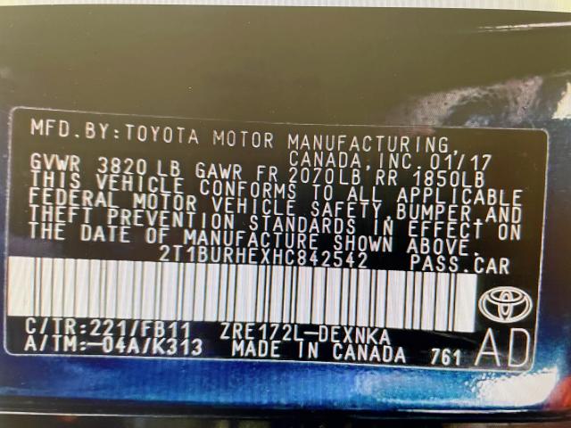 Photo 10 from auction – 2017 TOYOTA COROLLA L with VIN 2T1BURHEXHC842542