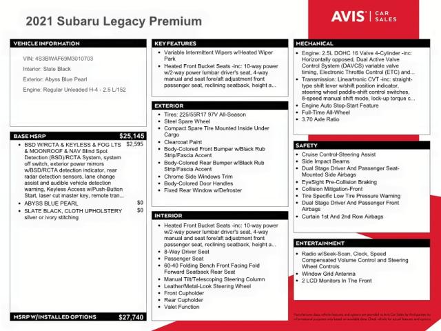 Photo 10 from auction – 2021 SUBARU LEGACY PRE with VIN 4S3BWAF69M3010703