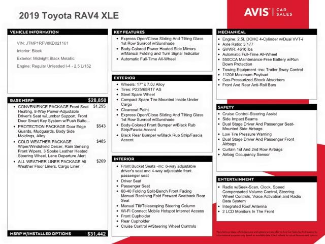 Photo 10 from auction – 2019 TOYOTA RAV4 XLE with VIN JTMP1RFV8KD021161