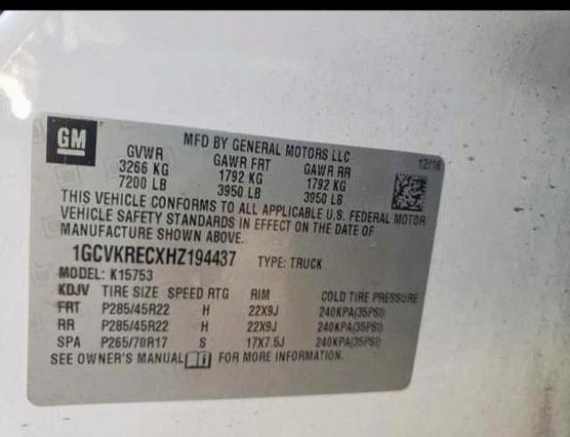 Photo 10 from auction – 2017 CHEVROLET SILVERADO with VIN 1GCVKRECXHZ194437