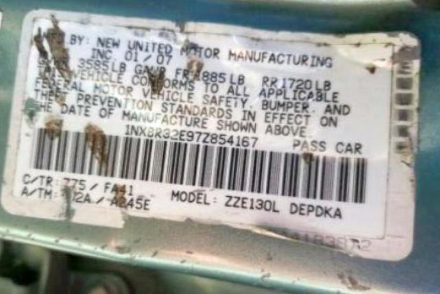 Photo 10 from auction – 2007 TOYOTA COROLLA CE with VIN 1NXBR32E97Z854167