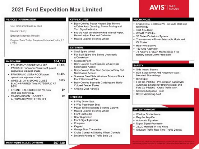 FORD EXPEDITION 2021 with VIN 1FMJK1KT9MEA42263 - Photo from auction