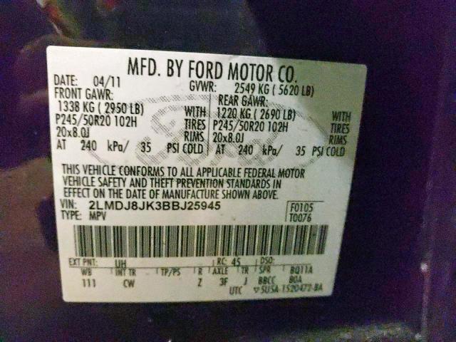 Photo 10 from auction – 2011 LINCOLN MKX with VIN 2LMDJ8JK3BBJ25945