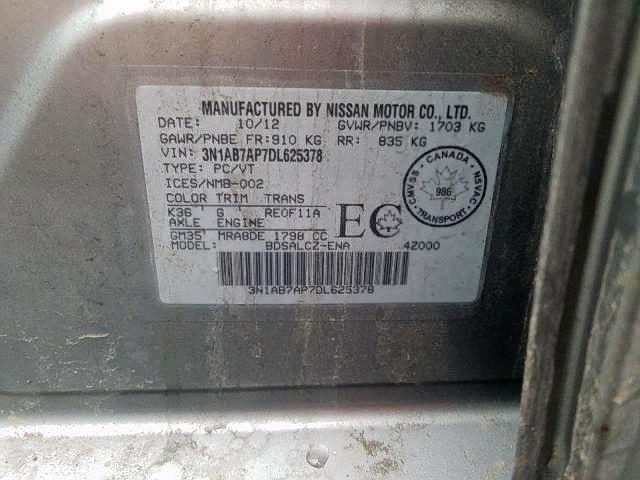 Photo 9 from auction – 2013 NISSAN SENTRA S with VIN 3N1AB7AP7D1625378