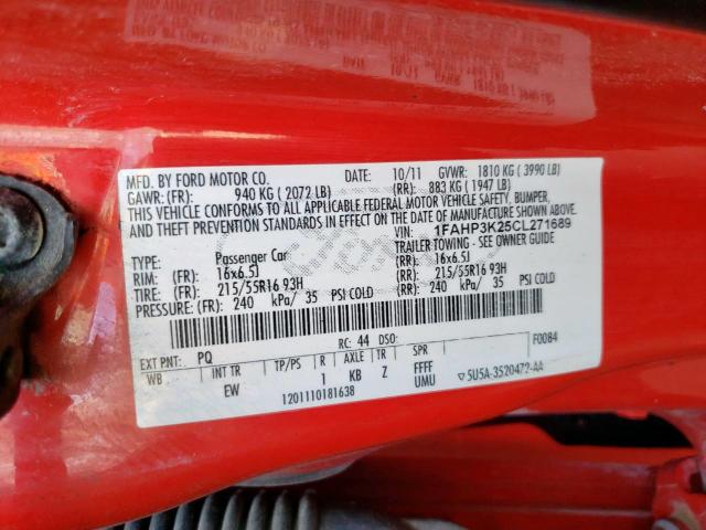 Photo 10 from auction – 2012 FORD FOCUS SE with VIN 1FAHP3K25CL271689