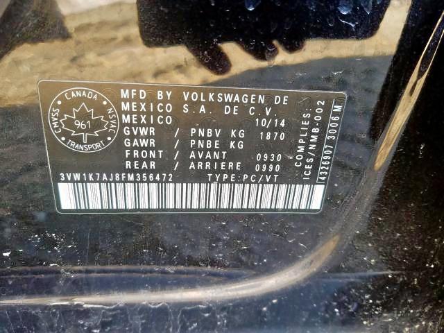 Photo 9 from auction – 2015 VOLKSWAGEN JETTA BASE with VIN 3VW1K7AJ8FM356472
