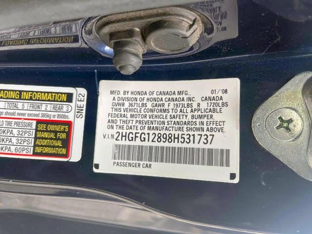 Photo 10 from auction – 2008 HONDA CIVIC EX with VIN 2HGFG12898H531737