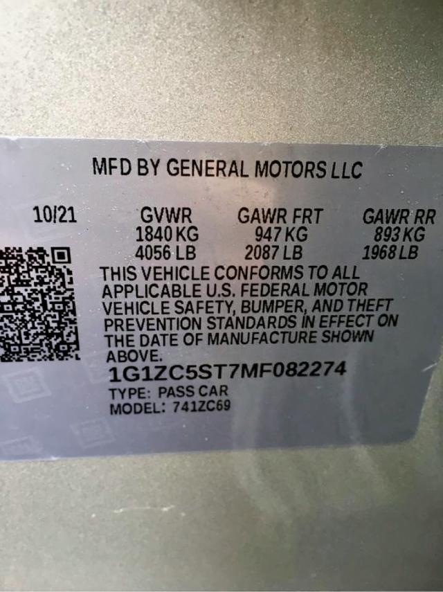 Photo 10 from auction – 2021 CHEVROLET MALIBU LS with VIN 1G1ZC5ST7MF082274