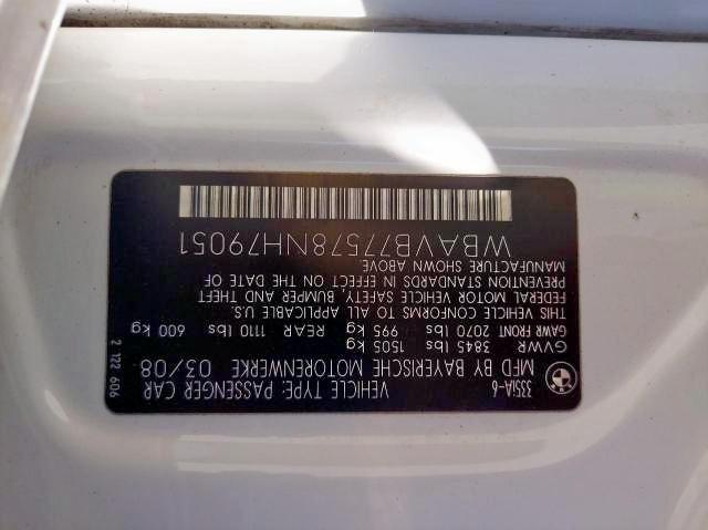 Photo 10 from auction – 2008 BMW 335 I with VIN WBAVB77578NH79051