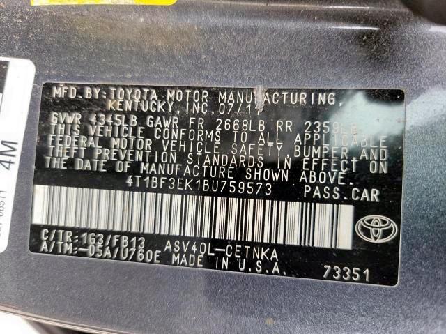 Photo 10 from auction – 2011 TOYOTA CAMRY BASE with VIN 4T1BF3EK1BU759573