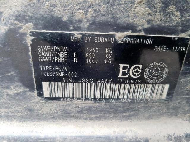 Photo 9 from auction – 2020 SUBARU IMPREZA with VIN 4S3GTAA6XL1706678