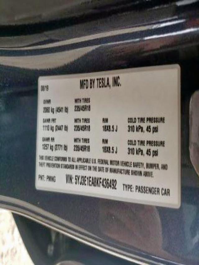 Photo 10 from auction – 2019 TESLA MODEL 3 with VIN 5YJ3E1EA8KF436492