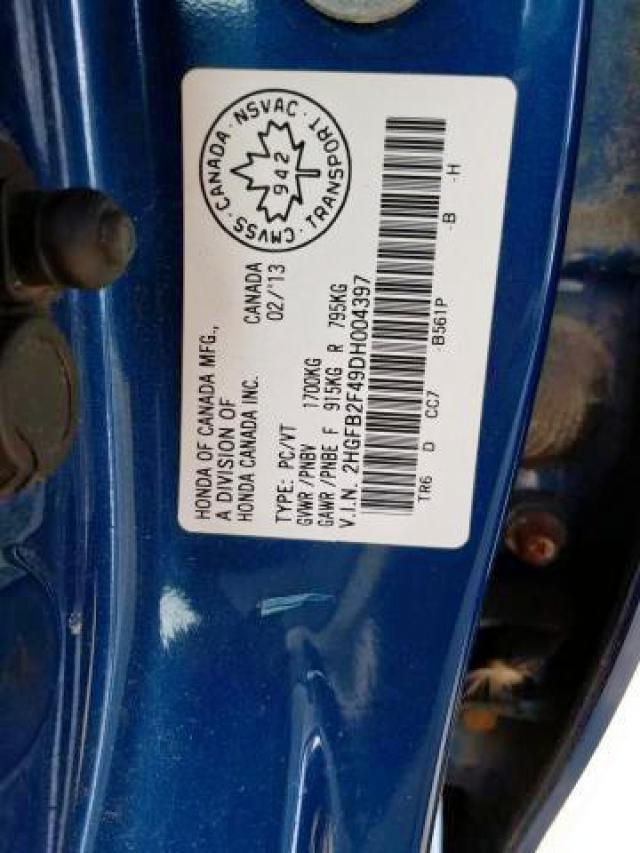 Photo 9 from auction – 2013 HONDA CIVIC LX with VIN 2HGFB2F49DH004397
