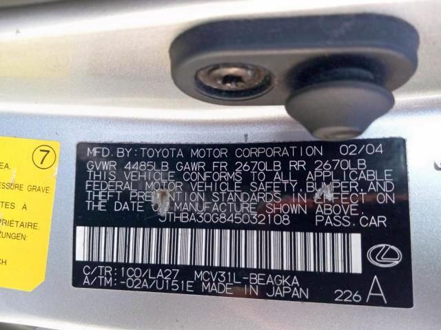 Photo 10 from auction – 2004 LEXUS ES 330 with VIN JTHBA30G845032108