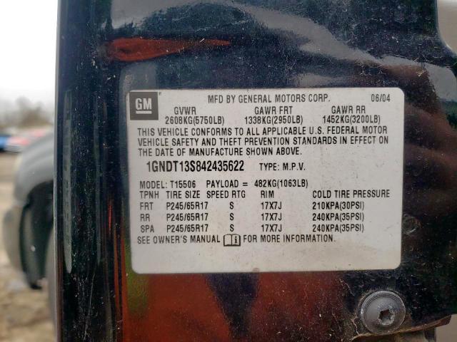 Photo 10 from auction – 2004 CHEVROLET TRAILBLAZE with VIN 1GNDT13S842435622