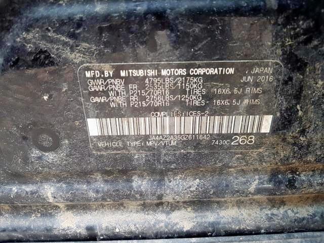 Photo 9 from auction – 2016 MITSUBISHI OUTLANDER with VIN JA4AZ2A35GZ611642