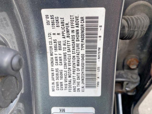 Photo 10 from auction – 2010 HONDA INSIGHT EX with VIN JHMZE2H7XAS010450
