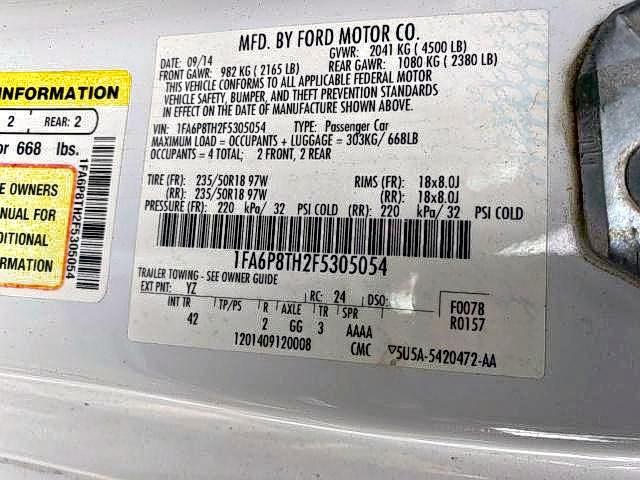 Photo 10 from auction – 2015 FORD MUSTANG with VIN 1FA6P8TH2F5305054