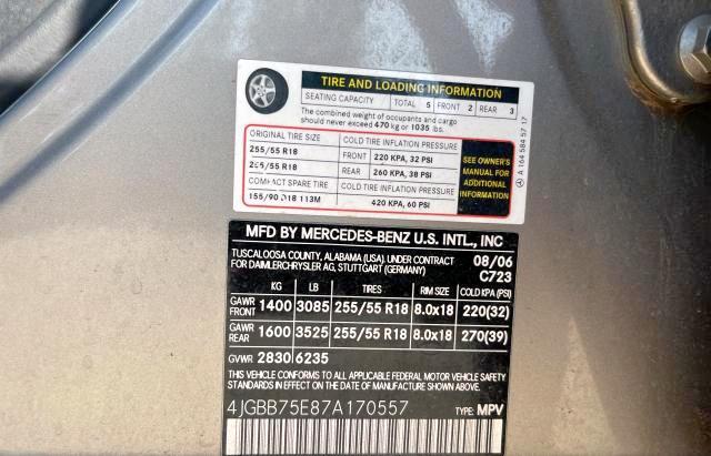 Photo 10 from auction – 2007 MERCEDES-BENZ ML 500 with VIN 4JGBB75E87A170557