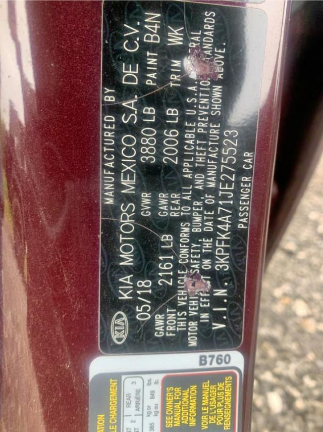 Photo 10 from auction – 2018 KIA FORTE LX with VIN 3KPFK4A71JE275523