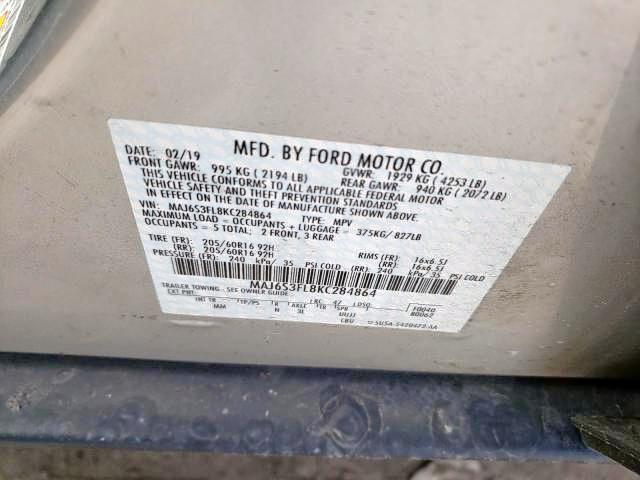 Photo 10 from auction – 2019 FORD ECOSPORT with VIN MAJ6S3FL8KC284864