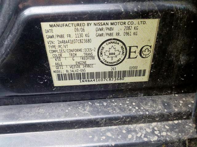Photo 9 from auction – 2007 NISSAN MAXIMA SE with VIN 1N4BA41E07C823680