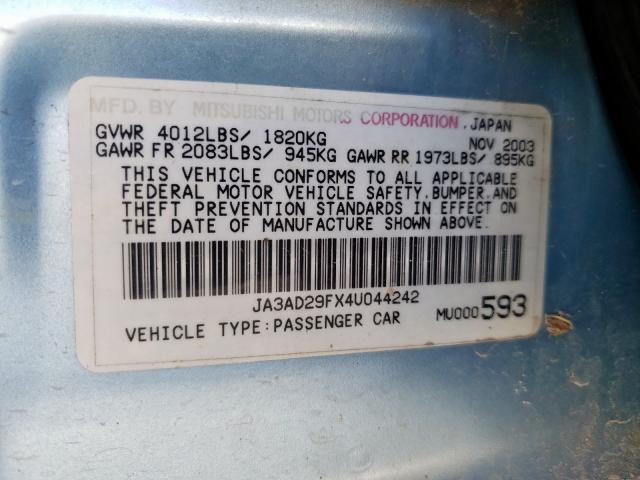 Photo 10 from auction – 2004 MITSUBISHI LANCER LS with VIN JA3AD29FX4U044242