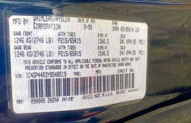 Photo 10 from auction – 2000 CHRYSLER TOWN & COU with VIN 1C4GP44R3YB548519