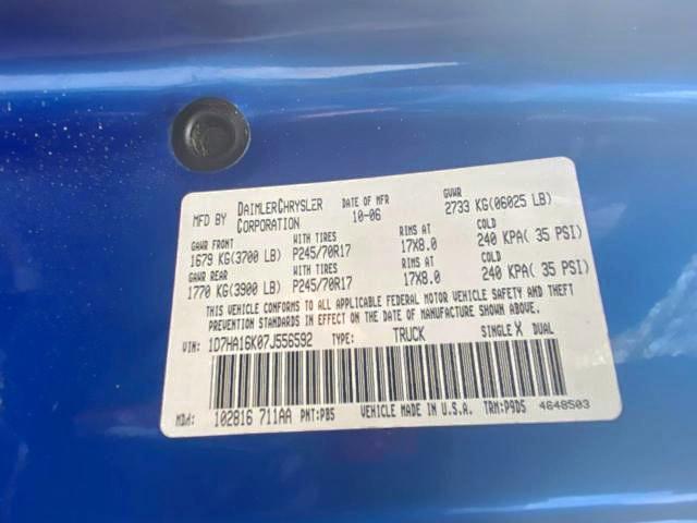 Photo 10 from auction – 2007 DODGE RAM 1500 S with VIN 1D7HA16K07J556592