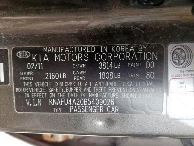 Photo 10 from auction – 2011 KIA FORTE EX with VIN KNAFU4A20B5409026
