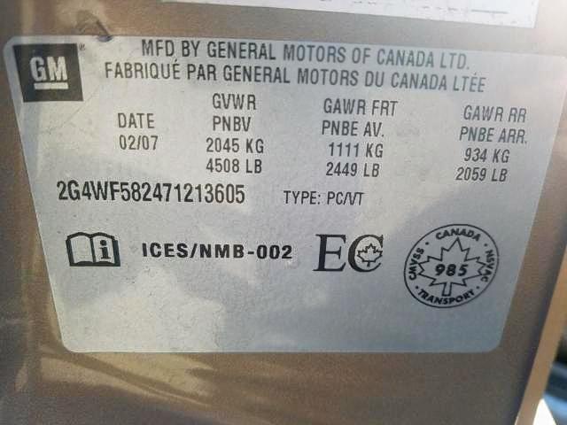Photo 9 from auction – 2007 BUICK ALLURE CX with VIN 2G4WF582471213605