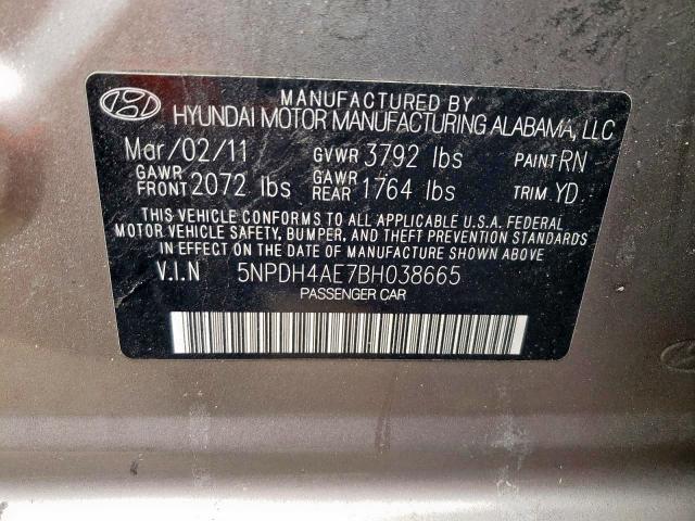 Photo 10 from auction – 2011 HYUNDAI ELANTRA GL with VIN 5NPDH4AE7BH038665