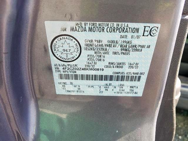 Photo 9 from auction – 2008 MAZDA TRIBUTE I with VIN 4F2CZ02Z48KM00819