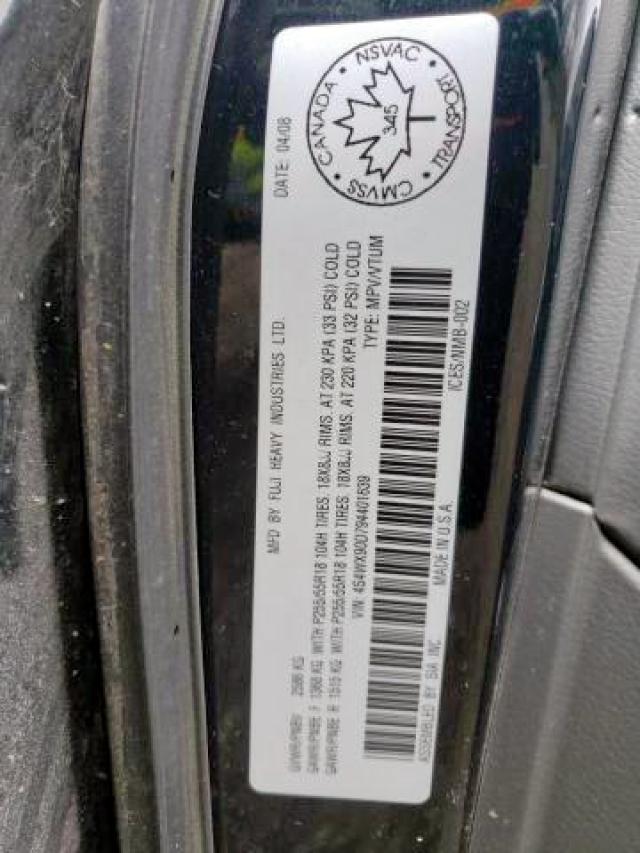 Photo 9 from auction – 2009 SUBARU TRIBECA LI with VIN 4S4WX90D794401639