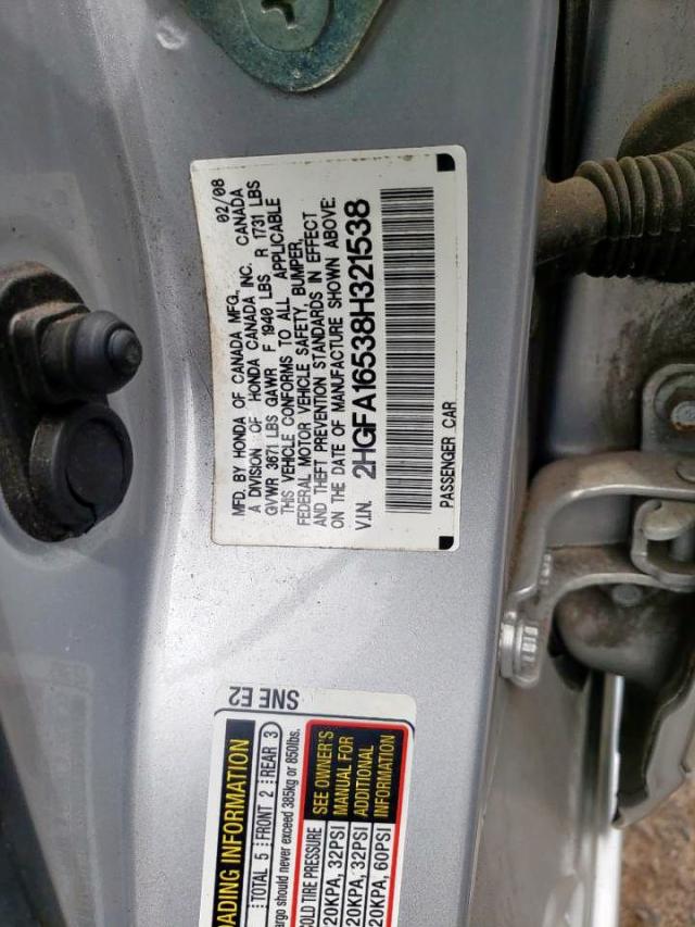 Photo 10 from auction – 2008 HONDA CIVIC LX with VIN 2HGFA16538H321538