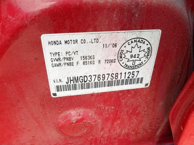 Photo 9 from auction – 2007 HONDA FIT S with VIN JHMGD37697S811257
