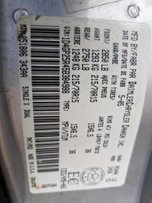 Photo 9 from auction – 2005 DODGE CARAVAN SE with VIN 1D4GP25R45B384988