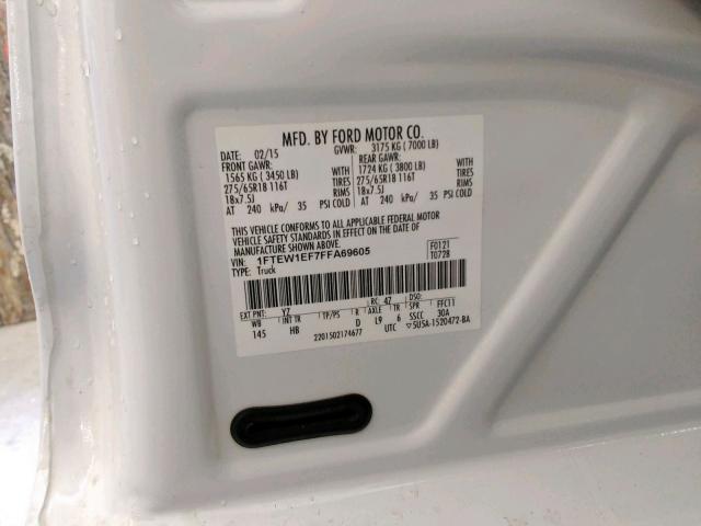 Photo 10 from auction – 2015 FORD F150 SUPER with VIN 1FTEW1EF7FFA69605
