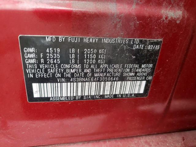 Photo 10 from auction – 2015 SUBARU LEGACY 2.5 with VIN 4S3BNAE64F3050646
